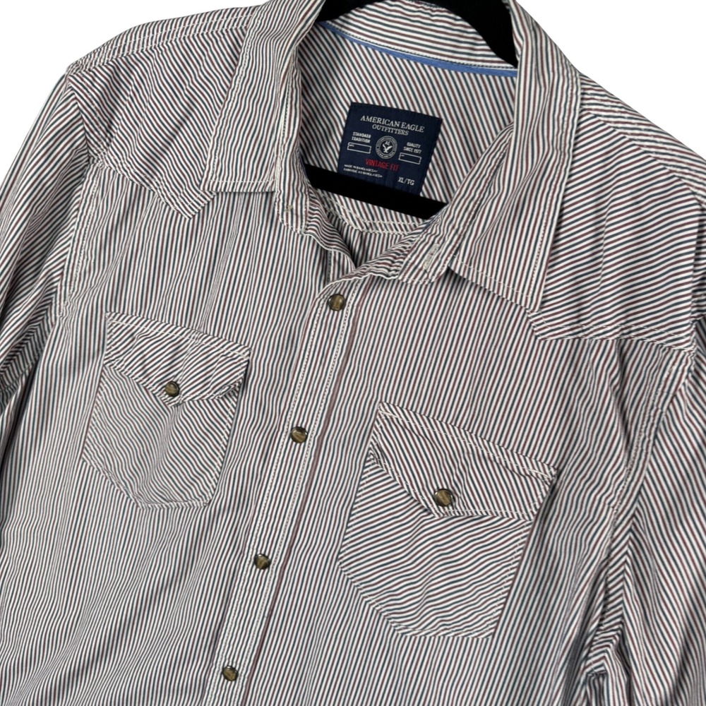 American Eagle Western Shirt Men's XL Tall Y2K Cowboy Stripe Button‎ Down
